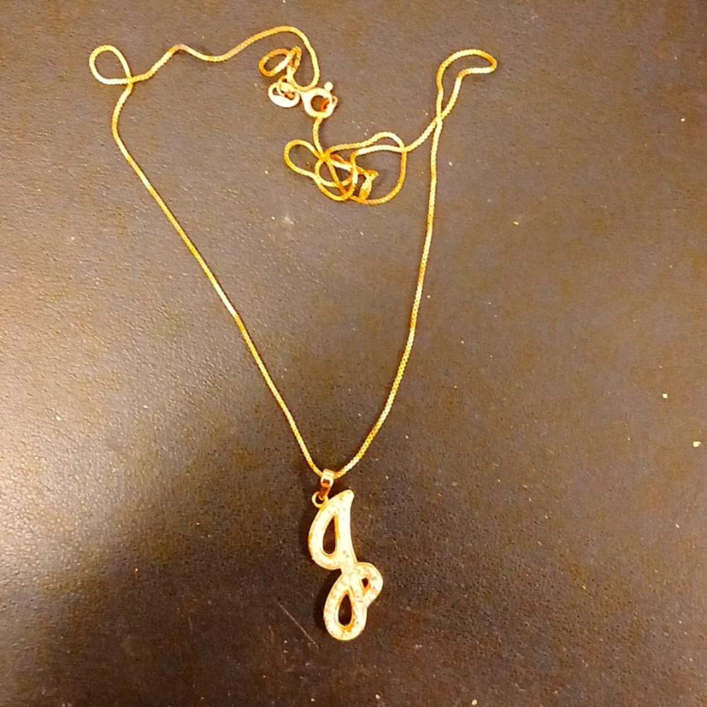 "J" cursive pendant on box link chain all gilt sterling